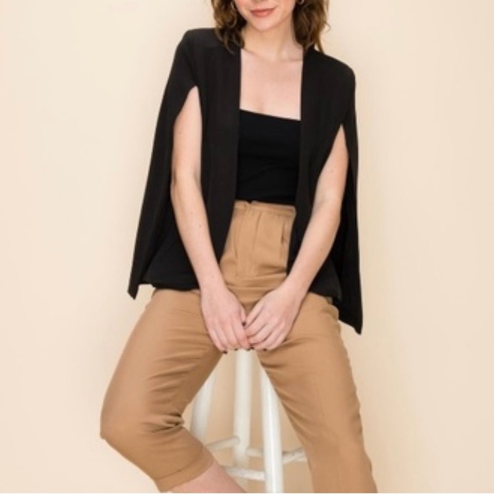 Favlux Boutique Sleeveless Split Cape Blazer Black Small